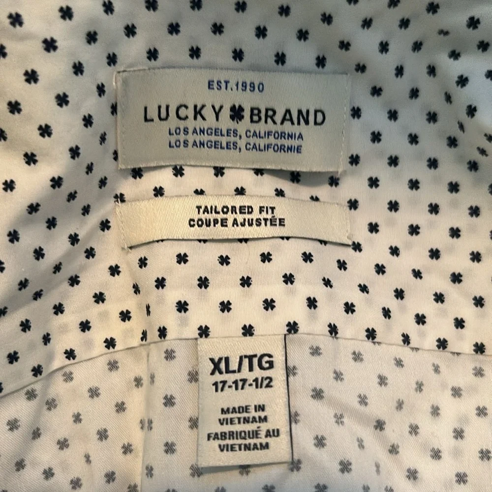 Lucky Brand Men's White Polka Dot Shirt Size XLarge - Picture 3 of 3